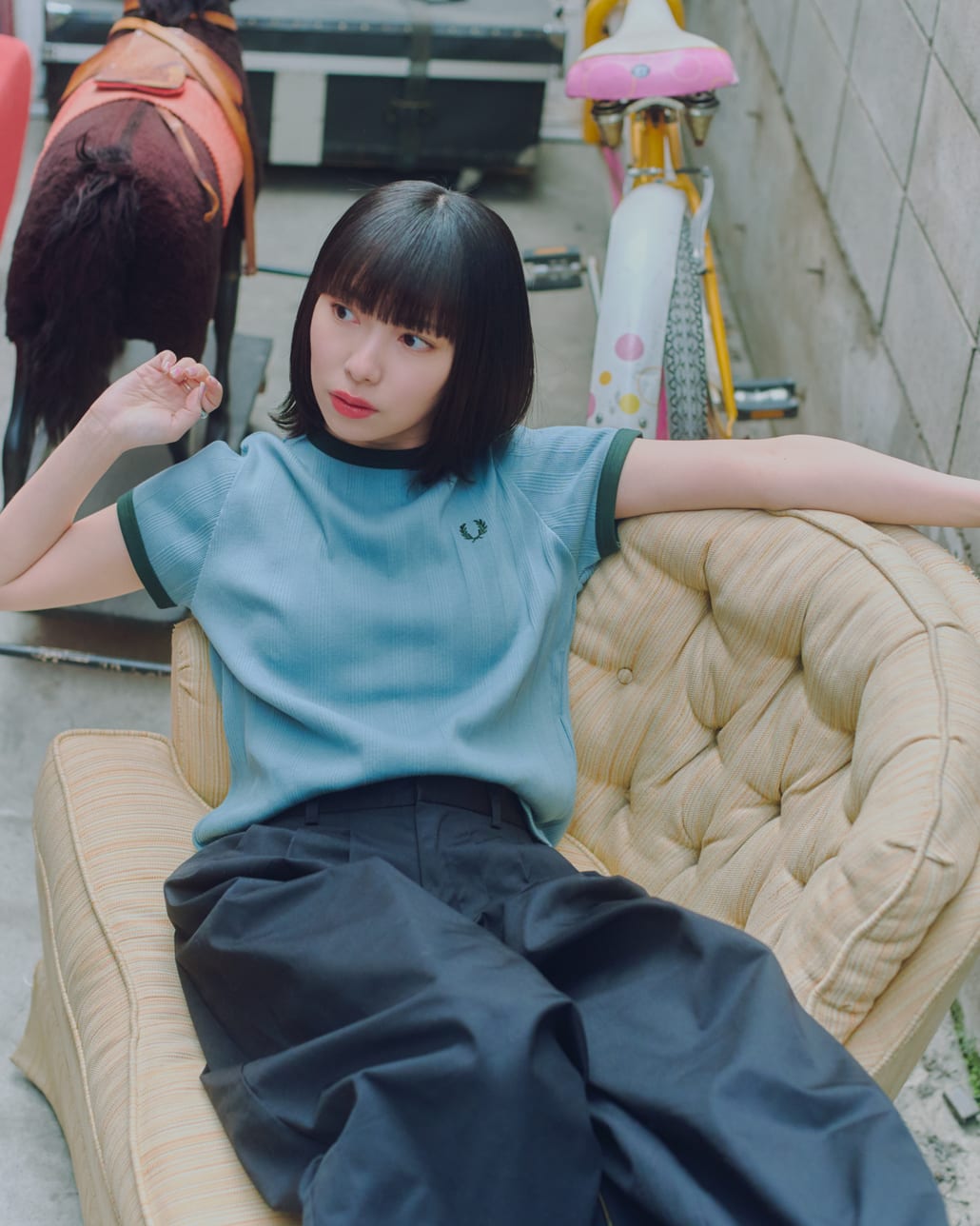 FRED PERRY [フレッドペリー] 別注 ランダムリブ ワンポイントロゴ刺繍リンガーTシャツ [FPW-26S-032JF]のコーディネートです。