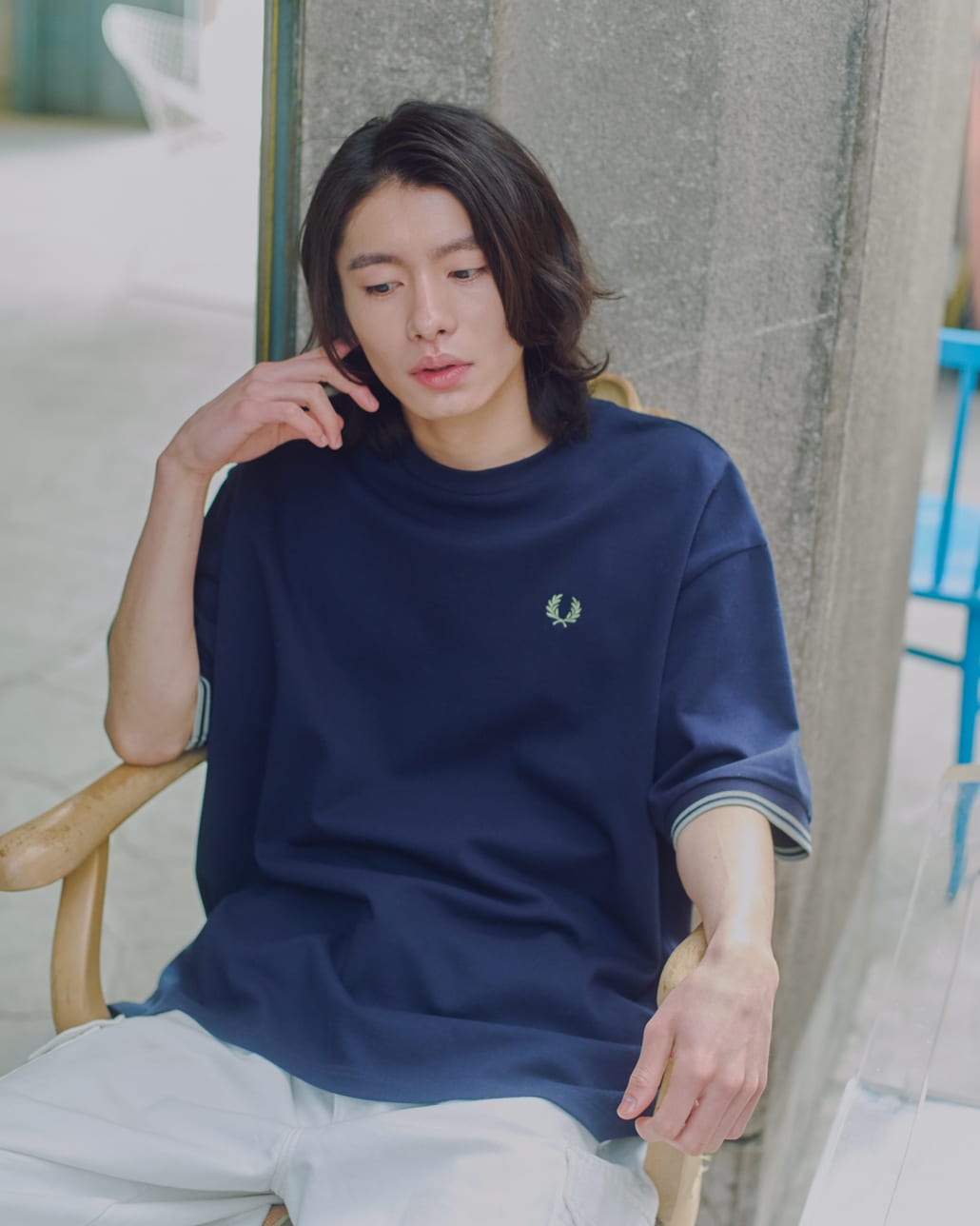 FRED PERRY [フレッドペリー] 別注 ツインティップライン ワイドシルエット鹿の子Tシャツ [FPM-26S-021JF]のコーディネートです。