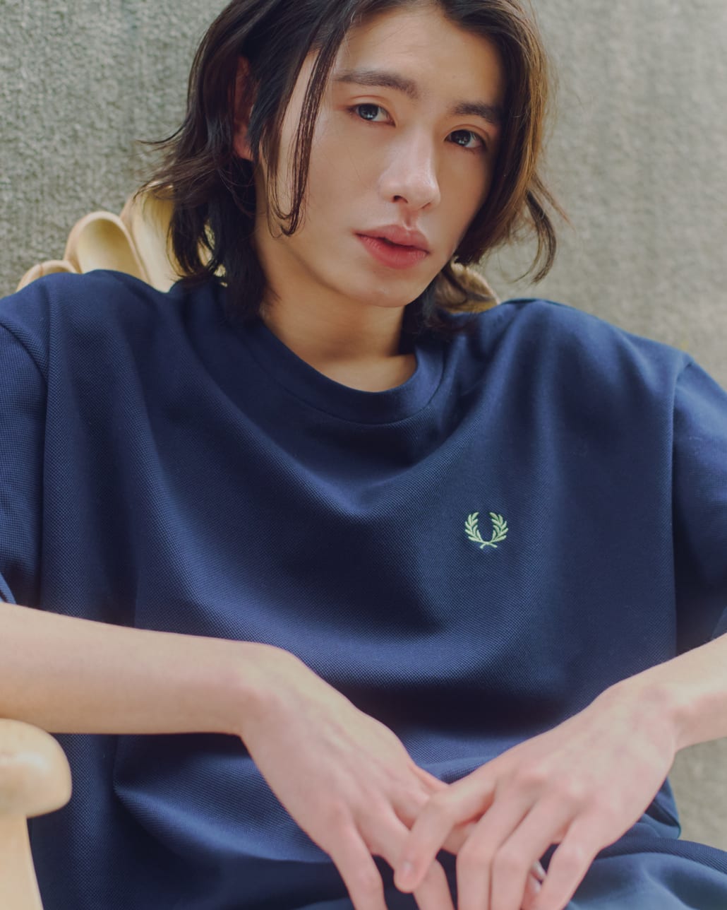 FRED PERRY [フレッドペリー] 別注 ツインティップライン ワイドシルエット鹿の子Tシャツ [FPM-26S-021JF]のコーディネートです。