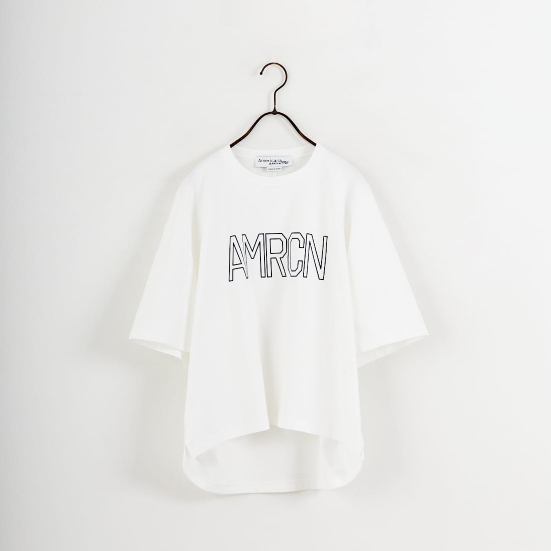 Americana × JEANS FACTORY [アメリカーナ × ジーンズファクトリー] 別注 AMRCN ショート丈フロッキープリントTシャツ [ASO-M-851-1-JF]